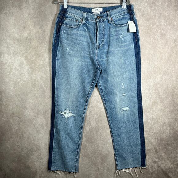 Pistola Charlie Jeans Womens 30 Blue Denim Distressed High Rise Straight NEW - Picture 1 of 14